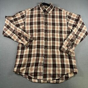 Brooks Brothers brooksflannel Plaid Button Down Shirt Brown Tan Cotton Wool M